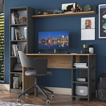 Γραφείο με Βιβλιοθήκη Goldie Pakoworld Ανθρακί-Φυσικό 160x45x161.8εκ