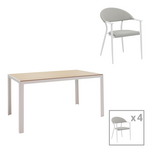 Τραπεζαρία Nares-Pino a σετ 5τεμ Pakoworld Λευκό Αλουμίνιο και Plywood σε Φυσική Απόχρωση 140x80x72.5εκ