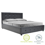 Κρεβάτι roi Pakoworld Διπλό 160x200 pu Μαύρο ματ + Αποθηκευτικό Χώρο