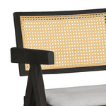 Πολυθρόνα Winslow Pakoworld Ξύλο Rubberwood Μαύρο-pvc Rattan Φυσικό-Ύφασμα Γκρι