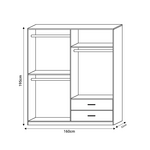 Ντουλάπα Ρούχων Edritte Pakoworld Τετράφυλλη με Συρτάρια Ανοιχτό Καρυδί Μελαμίνη 160x52x195εκ