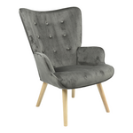 Πολυθρόνα Fluffy Pakoworld Βελούδο Ανθρακί-Φυσικό Πόδι 75x69x96εκ