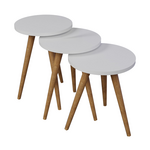 Βοηθητικά Τραπέζια Perjene Pakoworld σετ 3τεμ Μελαμίνη σε Λευκή Απόχρωση και Ξύλινα Πόδια