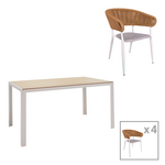 Τραπεζαρία Nares-Raven a σετ 5τεμ Pakoworld Λευκό Αλουμίνιο και Plywood σε Φυσική Απόχρωση 140x80x72.5εκ