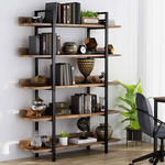 Βιβλιοθήκη Almond Pakoworld Καρυδί-Μαύρο 119x27x185εκ