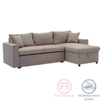 Γωνιακός Καναπές-Κρεβάτι Αναστρέψιμος Lilian Pakoworld Ύφασμα Μπεζ 225x148x81εκ