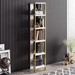 Βιβλιοθήκη Marble Pakoworld Χρώμα Λευκό Μαρμάρου-Χρυσό 32x31,5x178,5εκ