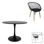 Τραπεζαρία Ezra-Balou Pakoworld σετ 5τεμ pp-mdf σε Μαύρη-Φυσικό Απόχρωση Φ100x75εκ