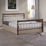 Κρεβάτι Διπλό Verpen Pakoworld Καρυδί Rubberwood-Μαύρο Μέταλλο 150x190εκ