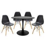 Τραπεζαρία Balou-Julita σετ 5τεμ Pakoworld mdf και pp σε Λευκή-Φυσική Απόχρωση Φ100x75εκ