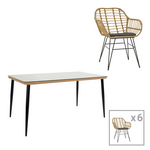 Τραπεζαρία Naoki χ σετ 7τεμ Pakoworld Rattan pe σε Φυσική Απόχρωση και Μαύρο Μέταλλο 160x90x78εκ