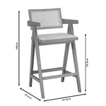 Σκαμπό bar Winslow Pakoworld Ξύλο Rubberwood Ανοικτό Καρυδί-pvc Rattan Φυσικό-Ύφασμα Γκρι