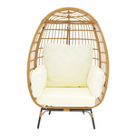 Πολυθρόνα Frox Pakoworld Wicker Rattan Φυσικό-Μεταλλικό Φυσικό-Μαύρο Πόδι-Μπεζ Μαξιλάρι 96x76x145εκ