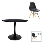 Τραπεζαρία Julita-Balou i σετ 5τεμ Pakoworld mdf-pp σε Μαύρο-Φυσικό Απόχρωση Φ120x75εκ