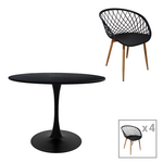 Τραπεζαρία Ezra-Balou i Pakoworld σετ 5τεμ pp-mdf σε Μαύρη-Φυσικό Απόχρωση Φ120x75εκ