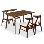 Tραπεζαρία Benson - Orlean Pakoworld σετ 5τμχ Καρυδί - Ύφασμα Μπεζ 120x80x75εκ