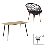 Τραπεζαρία Ezra-Cuba Pakoworld σετ 5τεμ pp-mdf σε Μαύρο-Sonoma Απόχρωση 120x70x76εκ