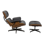 Πολυθρόνα-Υποπόδιο Relax Jenna Pakoworld Μαύρο pu- Plywood Καρυδί-Βάση Χρωμίου 82x92x82εκ