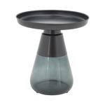 Βοηθητικό Τραπέζι Kunlo Inart Μαύρο Μέταλλο-Μαύρο Γυαλί Φ50x53.5εκ