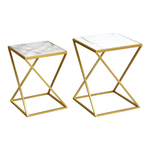 Βοηθητικά Τραπεζάκια Σαλονιού σετ 2τεμ Zoliene Inart Χρυσό Μέταλλο-Λευκό Μαρμάρου