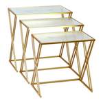 Τραπέζια Σαλονιού σετ 3τεμ Pitche Inart Χρυσό Μέταλλο-Γυαλί