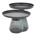 Βοηθητικά Τραπέζια Kunlo Inart σετ 2τεμ Μαύρο Μέταλλο-Μαύρο Γυαλί