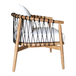 Πολυθρόνα Haribo Pakoworld Φυσικό Teak Ξύλο-Μαύρο Σχοινί-Λευκο Μαξιλάρι 80x76x72εκ