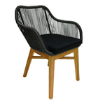 Πολυθρόνα Kalie Pakoworld Teak Ξύλο και Συνθετικό Σχοινί σε Φυσική-Μαύρη Απόχρωση με Μαξιλάρι 60x61x80εκ