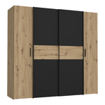 Ντουλάπα Ρούχων Bekerk Pakoworld Τετράφυλλη Μαύρο-oak Μελαμίνης 200x61.5x190.5εκ