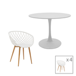 Τραπεζαρία Ezra-Balou Pakoworld σετ 5τεμ pp-mdf σε Λευκή Απόχρωση Φ100x75εκ