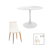 Τραπεζαρία Aurora-Balou i Pakoworld σετ 5τεμ pp-mdf σε Λευκό Μαρμάρου Απόχρωση Φ120x75εκ