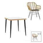 Τραπεζαρία Naoki v σετ 5τεμ Pakoworld Rattan pe σε Φυσική Απόχρωση και Μαύρο Μέταλλο 80x80x78εκ