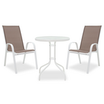 Τραπεζαρία Κήπου Calan-Watson σετ 3τεμ Pakoworld Μέταλλο Λευκό-Textilene Καφέ