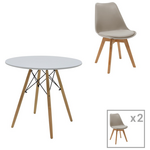 Τραπεζαρία Julita-Gaston σετ 3τεμ Pakoworld mdf και Ξύλο Οξιάς σε Γκρι-Λευκή-Φυσική Απόχρωση Φ80x73εκ