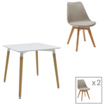 Τραπεζαρία Natali-Gaston σετ 3τεμ Pakoworld mdf και Ξύλο Οξιάς σε Γκρι-Λευκή-Φυσική Απόχρωση 80x80x76εκ