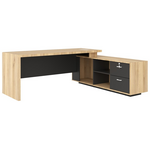 Γραφείο Εργασίας Αναστρέψιμο Επαγγελματικό Amazon Pakoworld σε Φυσική-Ανθρακί Απόχρωση 200x170x75εκ