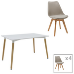 Τραπεζαρία Natali-Gaston a σετ 5τεμ Pakoworld mdf και Ξύλο Οξιάς σε Γκρι-Λευκή-Φυσική Απόχρωση 120x80x76εκ