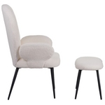 Πολυθρόνα με Υποπόδιο Qarar Pakoworld Μπουκλέ Ύφασμα σε Λευκή Απόχρωση με Μαύρα Μεταλλικά Πόδια 67.5x67.5x106εκ