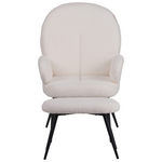 Πολυθρόνα με Υποπόδιο Qarar Pakoworld Μπουκλέ Ύφασμα σε Λευκή Απόχρωση με Μαύρα Μεταλλικά Πόδια 67.5x67.5x106εκ