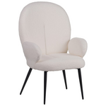 Πολυθρόνα με Υποπόδιο Qarar Pakoworld Μπουκλέ Ύφασμα σε Λευκή Απόχρωση με Μαύρα Μεταλλικά Πόδια 67.5x67.5x106εκ