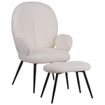 Πολυθρόνα με Υποπόδιο Qarar Pakoworld Μπουκλέ Ύφασμα σε Λευκή Απόχρωση με Μαύρα Μεταλλικά Πόδια 67.5x67.5x106εκ