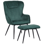 Πολυθρόνα με Υποπόδιο Rueda Pakoworld Βελούδο σε Σκούρο Πράσινο Απόχρωση με Μαύρα Μεταλλικά Πόδια 71.5x66.5x99εκ