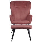 Πολυθρόνα με Υποπόδιο Rueda Pakoworld Βελούδο σε Σάπιο Μήλο Απόχρωση με Μαύρα Μεταλλικά Πόδια 71.5x66.5x99εκ