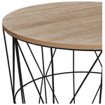 Βοηθητικό Τραπέζι Kumi Pakoworld mdf Επιφάνεια oak και Μέταλλο σε Μαύρη Απόχρωση Φ40x41εκ