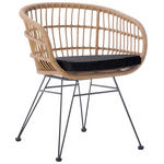 Πολυθρόνα Naoki Pakoworld με Μαξιλάρι pe Rattan σε Φυσική Απόχρωση και Μαύρα Μεταλλικά Πόδια 63x61x79εκ