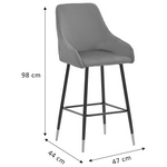 Σκαμπό bar Lithe Pakoworld Μεταλλικό Μαύρο Χρυσό-Βελούδο Γκρι 47x44x98εκ