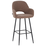 Σκαμπό Μπαρ Renish Pakoworld Μπουκλέ Ύφασμα σε Cappuccino Απόχρωση με Μαύρα Μεταλλικά Πόδια 51x57x114εκ