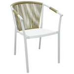 Πολυθρόνα Αλουμινίου Convince Pakoworld Στοιβαζόμενη με Λευκό Σκελετό-Textilene-pe Rattan σε Φυσική Απόχρωση 56x63x82εκ