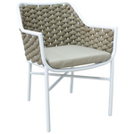 Πολυθρόνα Αλουμινίου Ortegia Pakoworld Στοιβαζόμενη με Λευκό Σκελετό- Χακί Σχοινί 57x62x82εκ