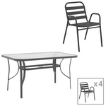 Τραπεζαρία Ensure-Sussie Pakoworld σετ 5τεμ Μέταλλο-Γυαλί σε Ανθρακί Απόχρωση 120x70x70εκ